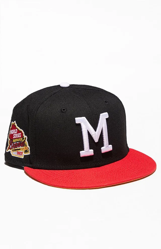 Milwaukee Braves 1957 WORLD SERIES New Era 59Fifty Fitted Hat (Dark Navy  Corduroy Brown Green UNDER BRIM)