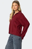 Edikted Oversized Quarter Zip Cable Knit Sweater