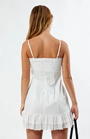 LA Hearts Button Eyelet Ruffle Bow Mini Dress