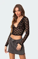 Edikted Beck Plunge Neck Sheer Lace Top