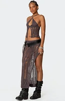 Edikted Jaynie Distressed Knit Maxi Skirt