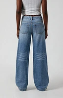 Pacsun Casey Frayed Flame Patch Low Rise Baggy Jeans Medium Indigo