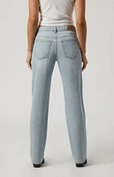 PacSun Jordyn Ripped Knee Low Rise Straight Leg Jeans Light Indigo