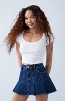 PacSun Dark Indigo Pleated Mid Rise Denim Mini Skirt