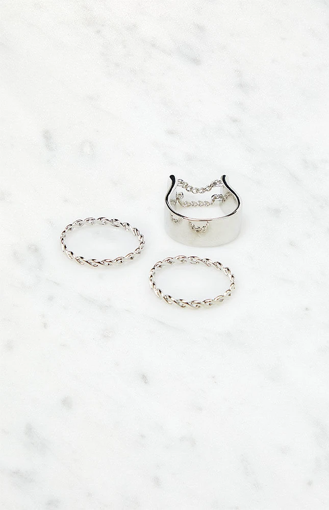 LA Hearts 3 Pack Silver Chain Rings