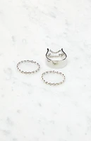 LA Hearts 3 Pack Silver Chain Rings