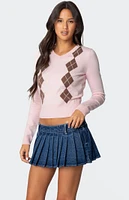 Edikted Argyle V Neck Knit Sweater