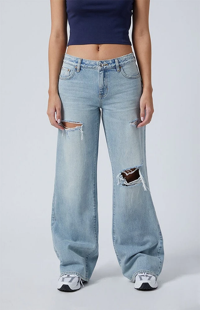 PacSun Casey Ripped Low Rise Baggy Light Indigo