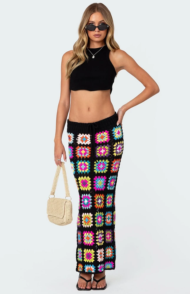 Edikted Patchwork Crochet Maxi Skirt