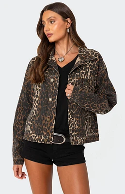 Edikted Leopard Print Denim Jacket