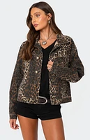 Edikted Leopard Print Denim Jacket