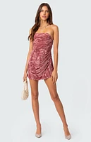 Crushed Velvet Drawstring Mini Dress