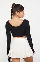 PAC 1980 Active Black Front Cinched Long Sleeve Crop Top