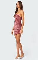 Crushed Velvet Drawstring Mini Dress