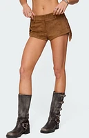 Edikted Sapir Fringe Faux Suede Shorts