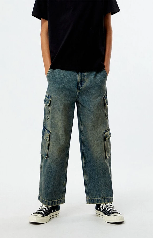 Pacsun Kids Tinted Indigo Baggy Cargo Jeans