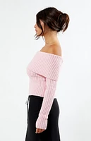 LA Hearts Calista Fold-Over Off-The-Shoulder Sweater