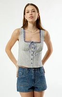 Your Favorite Plaid Button Up Lace Trim Top