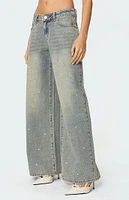 Edikted Rhinestone Low Rise Washed Jeans