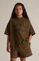 Fear of God Essentials Kids Olive Fleece Soccer Sweat Shorts