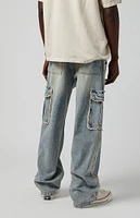 PacSun Light Indigo Frayed Baggy Cargo Jeans