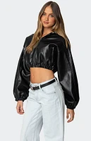 Edikted Hooded Faux Leather Cropped Jacket