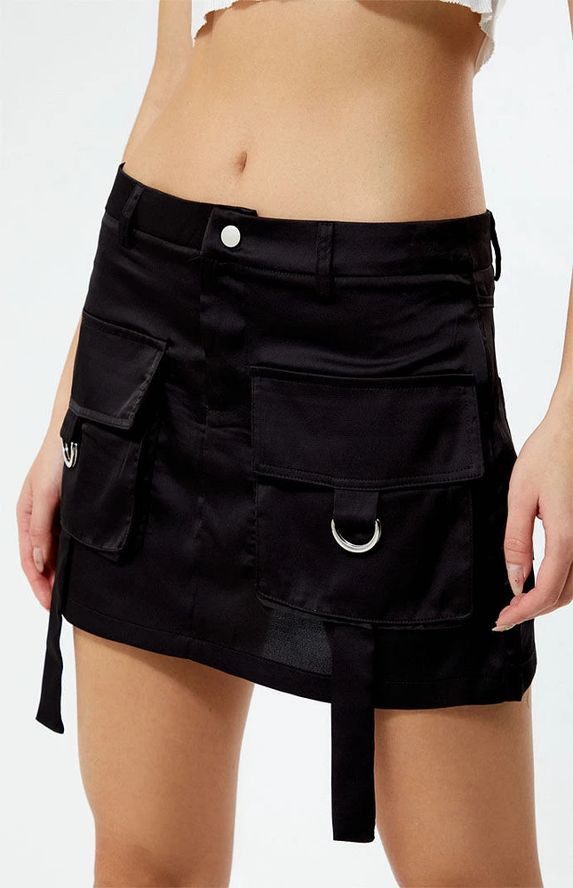 Glamorous Black Satin Cargo Mini Skirt