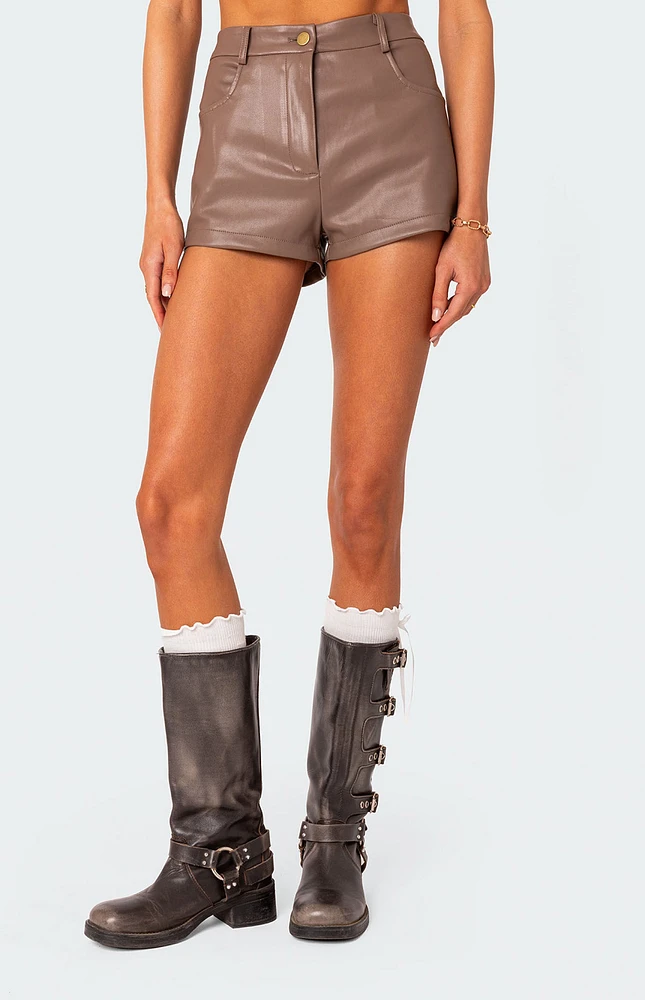 Edikted Martine High Waisted Faux Leather Shorts