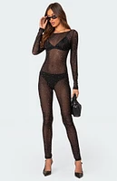 Kristine Sheer Mesh Rhinestone Jumpsuit