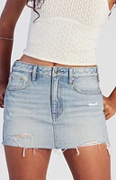 Pacsun Light Indigo Ripped Denim Mini Skirt
