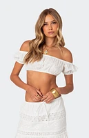 Edikted Skye Off Shoulder Eyelet Crop Top