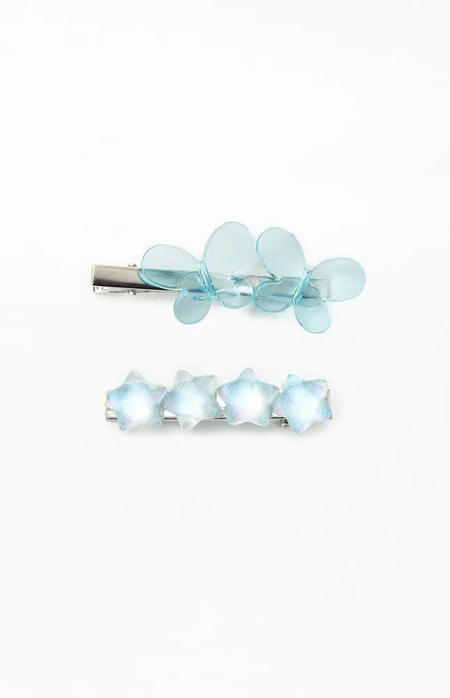 LA Hearts 2 Pack Blue Butterfly Star Hair Clips