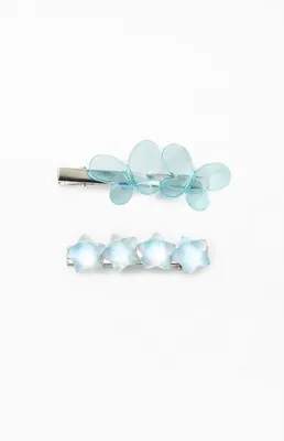 LA Hearts 2 Pack Blue Butterfly Star Hair Clips