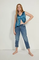Pacsun Kids Slate Blue Satin Button Front Tank Top