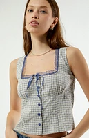 Your Favorite Plaid Button Up Lace Trim Top