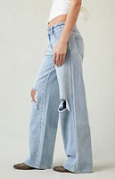 Pacsun Casey Ripped Knee Low Rise Baggy Jeans Light Indigo