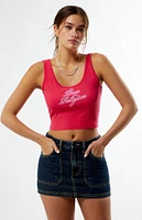 True Religion Crystal Embroidered Raw Cut Cropped Tank Top