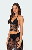 Edikted Bess Open Back Sheer Lace Halter Top