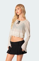 Edikted Grace Sheer Ruffle Chiffon Top