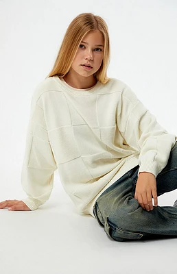 PacSun Kids Off White Tonal Checkerboard Sweater