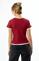 Daisy Street Cherry 8 Ball Rhinestone Layered Ribbed Baby T-Shirt