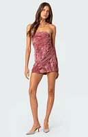 Edikted Crushed Velvet Drawstring Mini Dress