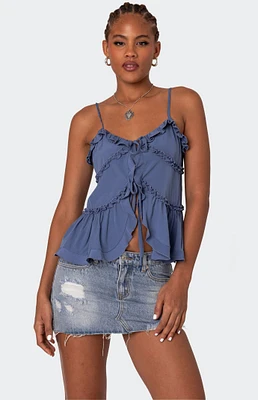 Edikted Juniper Tie Front Ruffled Tank Top