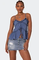 Edikted Juniper Tie Front Ruffled Tank Top