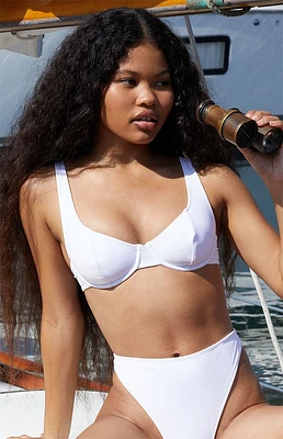 Eco White Nessa Ribbed Bralette Bikini Top