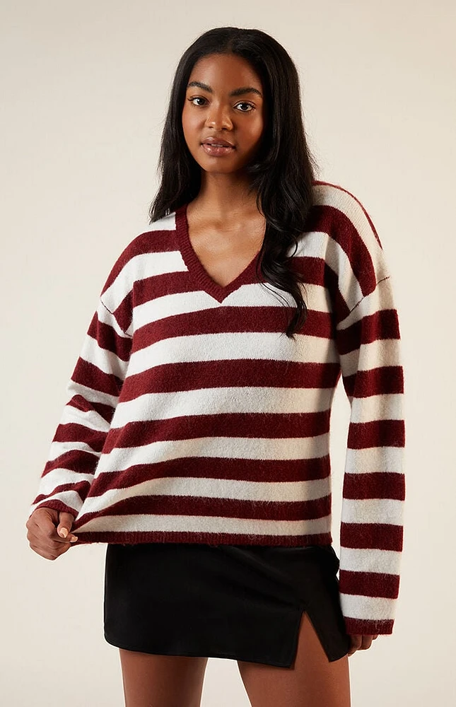 LA Hearts Striped V-Neck Sweater