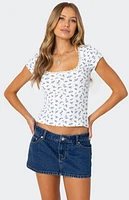 Edikted Orly Floral Ribbed Top