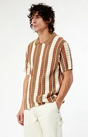 Tan Button Down Knit Polo Shirt