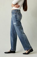 Pacsun Jordyn Ripped Low Rise Straight Leg Jeans Dark Blue Wash