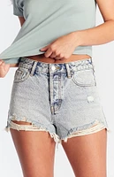 PacSun Acid Wash Ripped Button Fly High Waisted Denim Festival Shorts